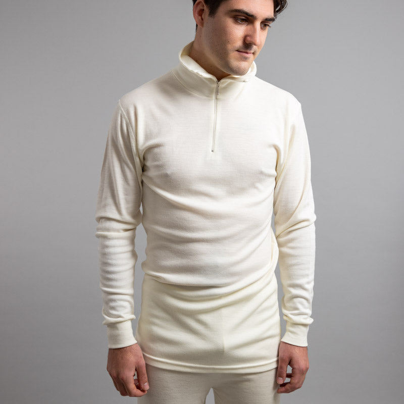 Merino Skins – Unisex Long Sleeve Half Zip Front