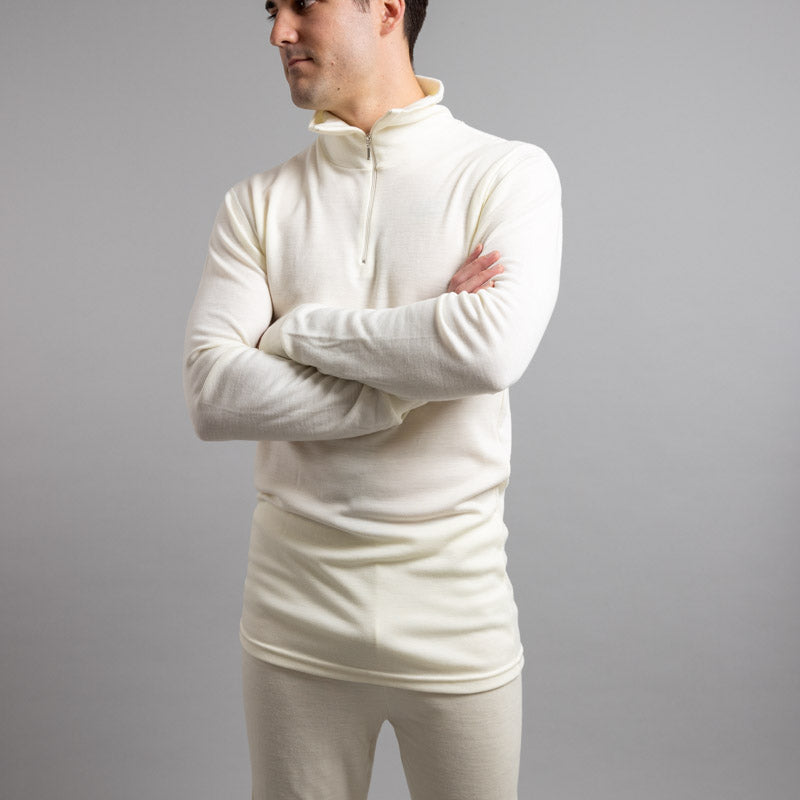 Merino Skins – Unisex Long Sleeve Half Zip Front
